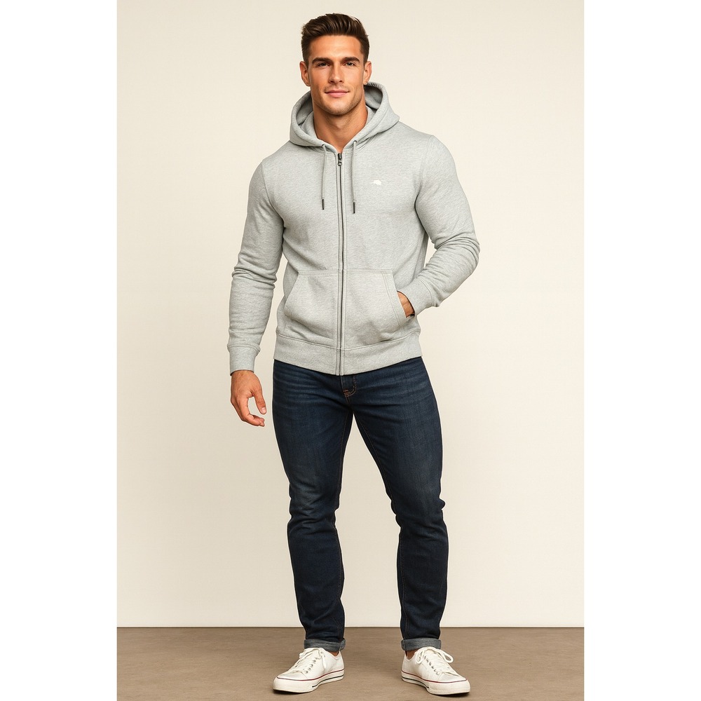 Abercrombie Fitch Hoodie Mens 2XL Gray Muscle Fit Zip Sweater Preppy Y2K Casual